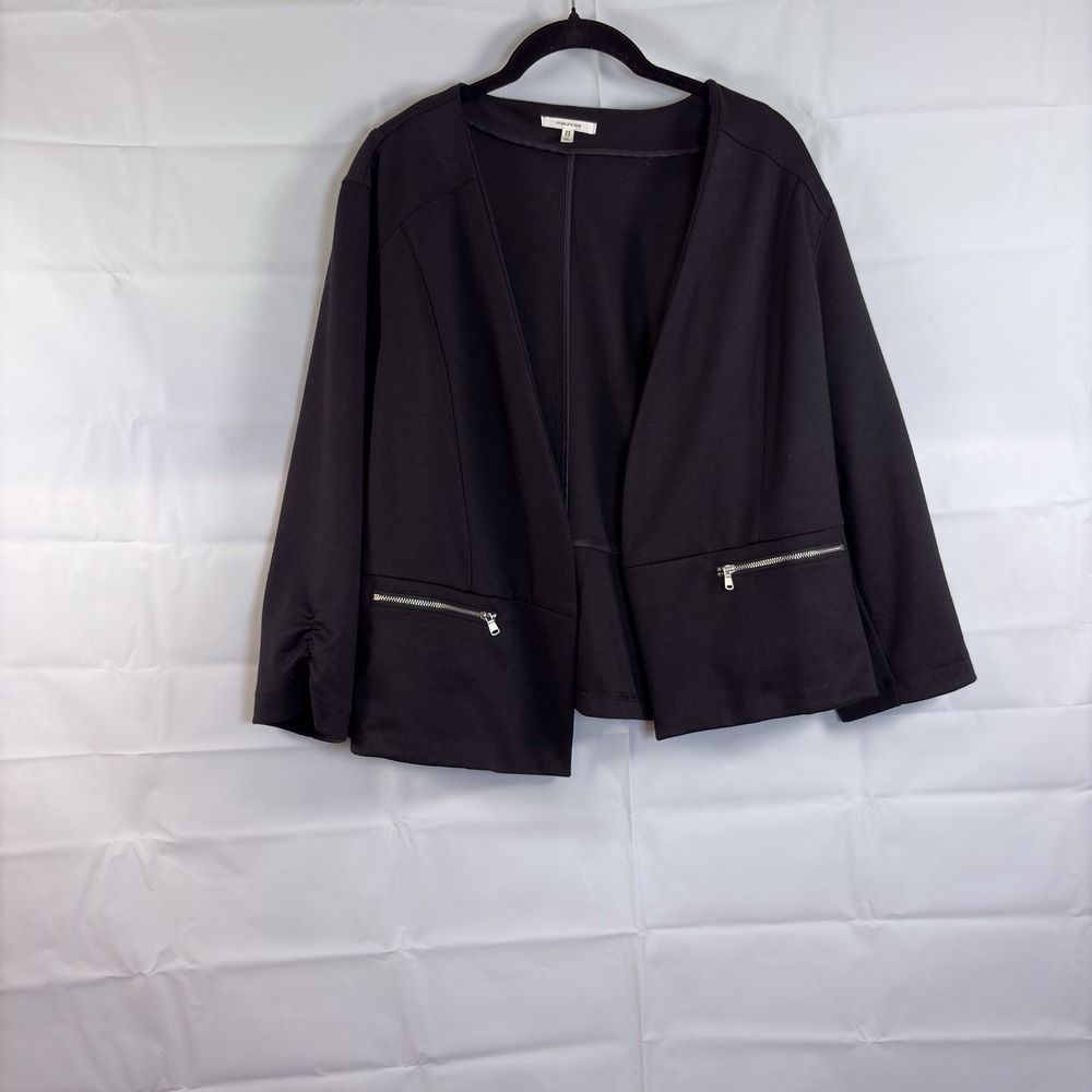 Maurices Womens XL Black Open Front Blazer Jacket Zip Pockets Career Casual M416